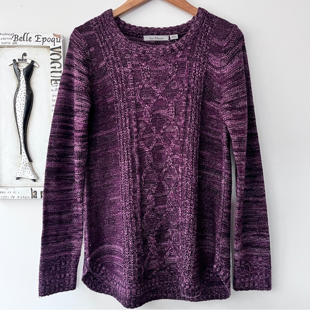 Y2K Jason Maxwell Cabincore Purple Cable Knit Marled Scoop Neck Sweater Size M